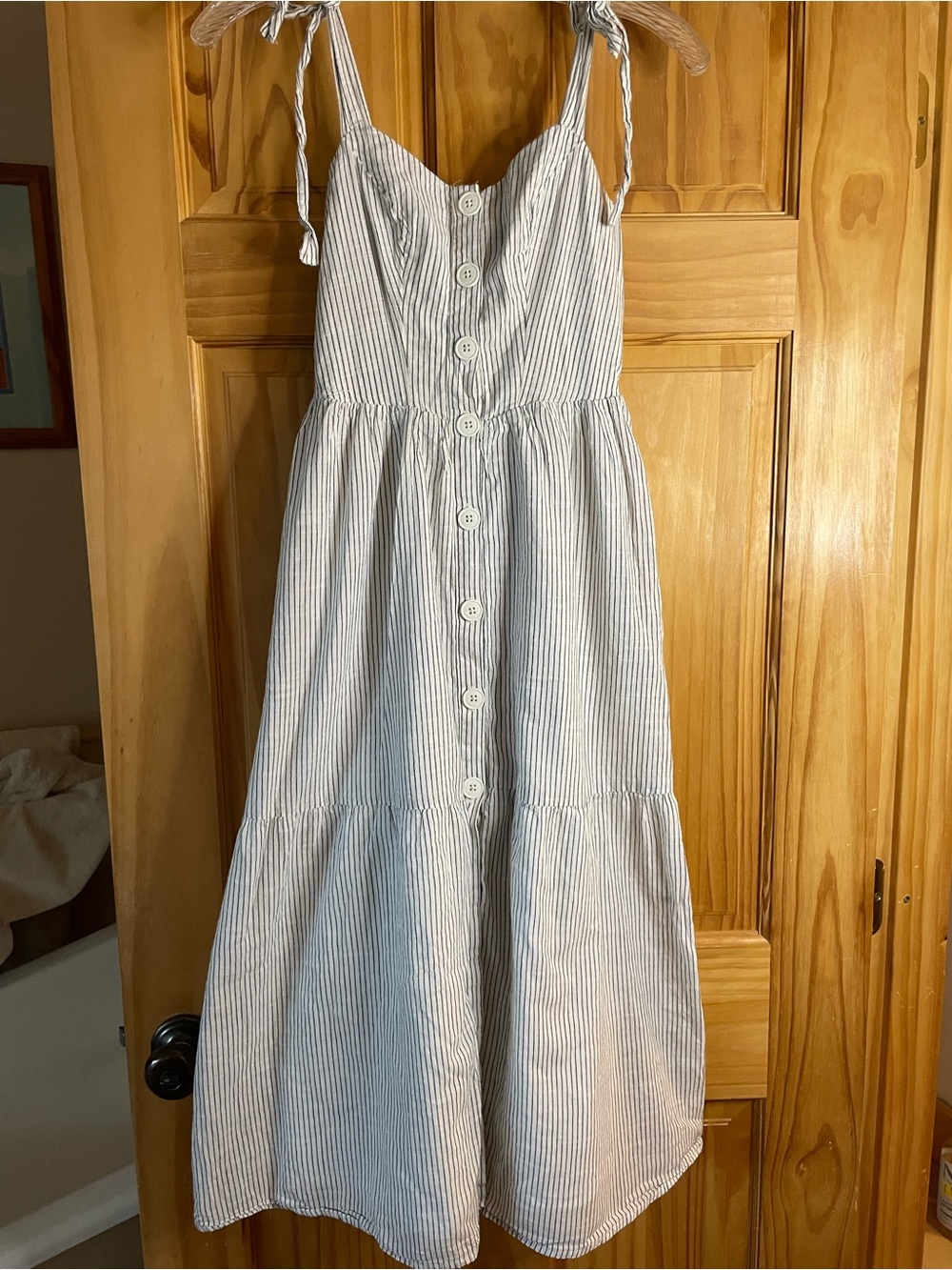 Urban Outfitters Blue & White Striped Tie-Shoulder Midi Dress